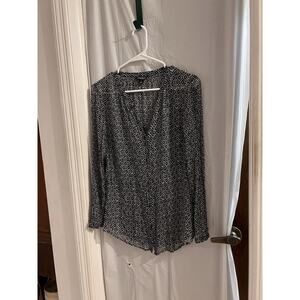 Lucky Brand Blue Diamond Print Sheer Button Up Top Size S Boho Classic